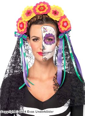 Day of the Dead (woman), costume headband, lace, flowers